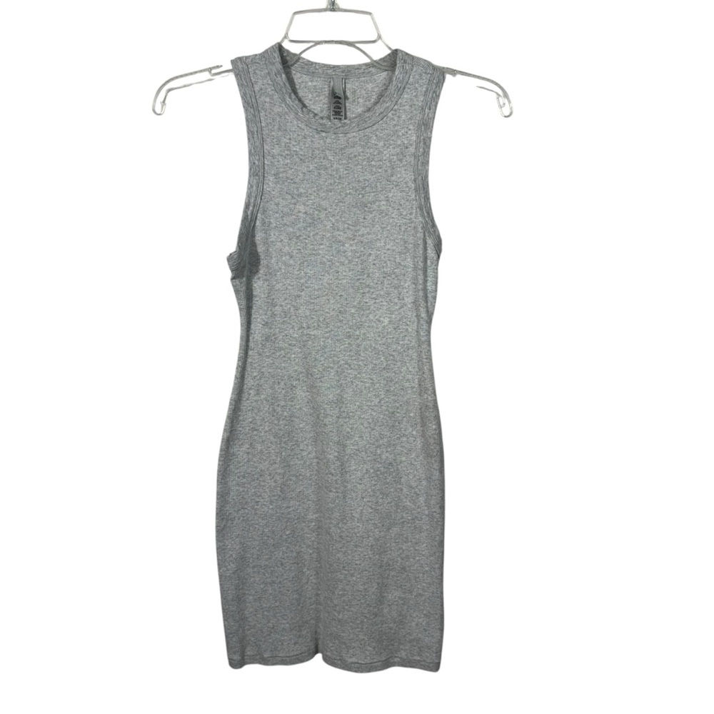 Skims Gray Ribbed Knit Stretch Cotton Rib Sleeveless Tank Dress Small S Minimal